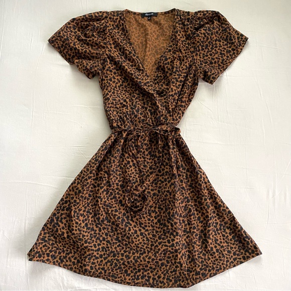Madewell‎ Flutter-Sleeve Wrap Mini Dress in Painted Leopard Size Extra Small - Picture 4 of 12